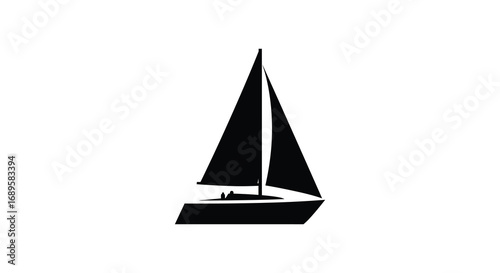 a sleek black sailboat silhouette against white background