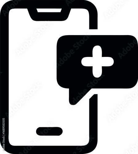 Digital smartphone display showing a message bubble with a plus symbol, indicating new communication, adding a contact, or a positive health interaction through a mobile application
