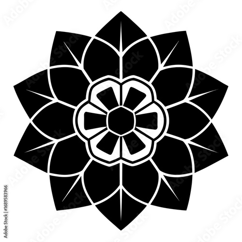 Hexa Bloom Black Silhouette Vector Illustration on White Background