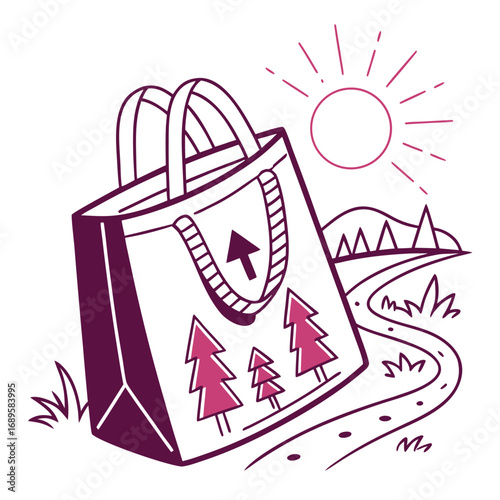 Stylish vector illustration of a tote bag with forest design