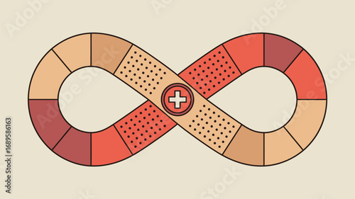 Illustration of an infinity symbol made of band aids with a plus sign in the center area of the symbol