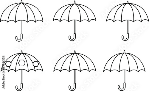 Black and white umbrella illustration set with subtle design variations—ideal for visual puzzle, pattern recognition, and educational vector content