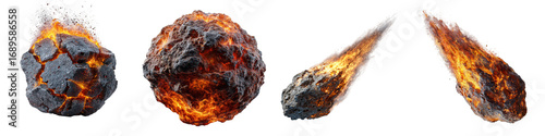 fiery volcanic rocks meteor shower explosion elements on transparent background