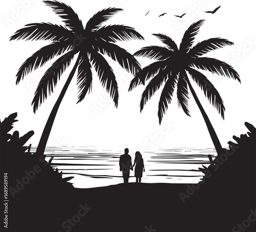 Coconut beach tree, palm tree, beach, summer coconut vector. 