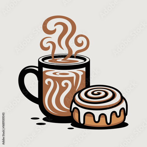 Steaming Chai with Cinnamon Bun Illustration