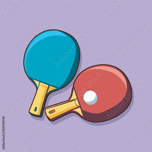 Blue and red ping pong paddles on purple.