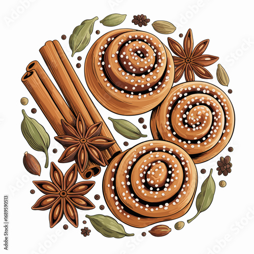Cinnamon Bun with Chai Spices Illustration