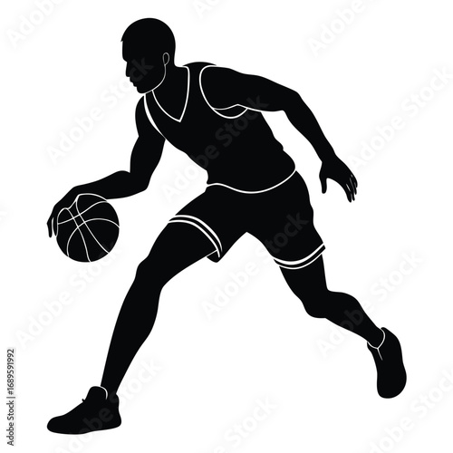 Basketball Player Dribbling Ball Vector