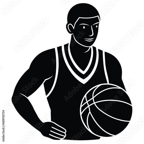 Basketball Player Focused Face With Ball