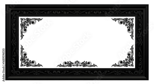 Elegant black ornate frame with flourishes and blank space ready for your creative masterpiece