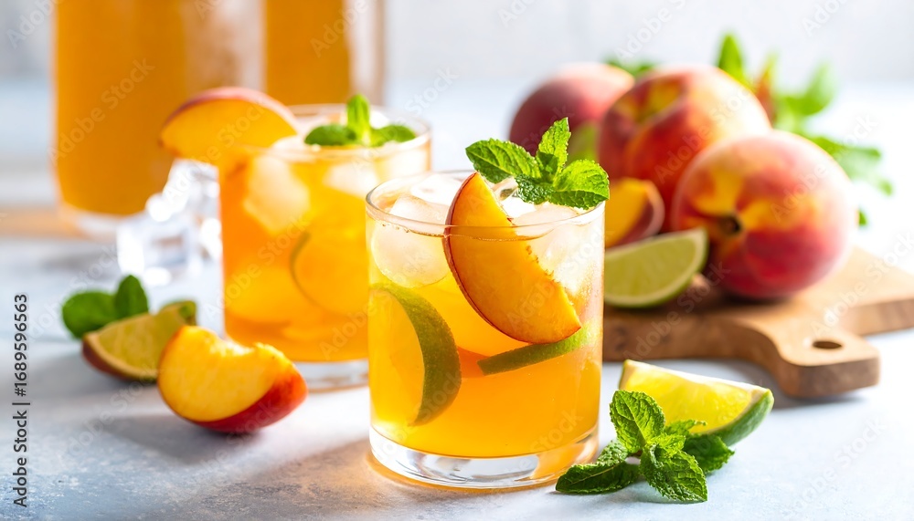 Fototapeta premium Refreshing peach iced tea