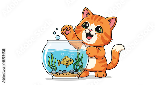 Playful Cat Interacting with Fishbowl