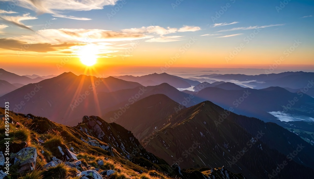 Obraz premium Panoramic mountain sunrise vista