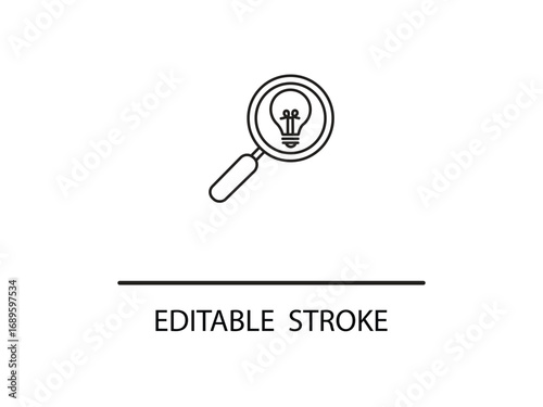 Discovering brilliant business ideas with a magnifying glass and a glowing lightbulb, symbolizing innovation and insight.
