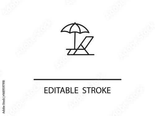 Relaxing beach chair and umbrella icon for summer vacation plans and seaside getaways.