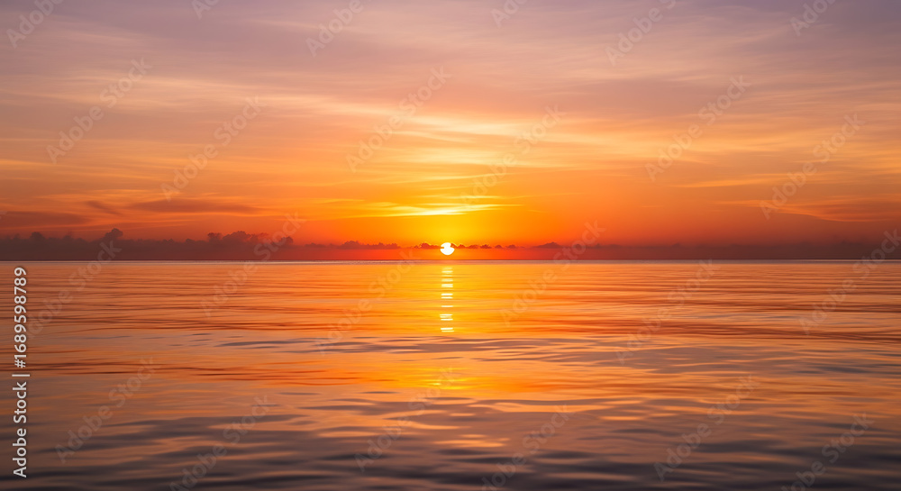 Obraz premium A serene sunset over the ocean with vibrant orange and pink hues reflecting on the water surface ai generated