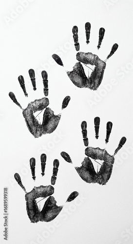 Black smudged handprints on plain white background