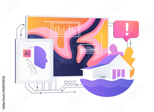AI-Powered Predictive Flood Mapping abstract concept vector illustration.