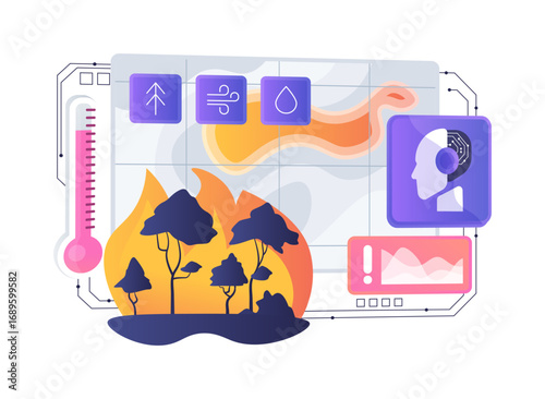 AI-Driven Wildfire Spread Forecasting abstract concept vector illustration.