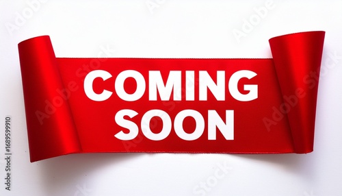 red banner with white text announcing coming soon on a transparent or white background