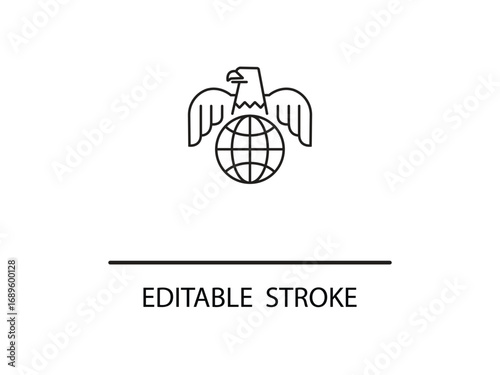 Powerful eagle symbol with globe represents global reach, authority, and national pride for business and governmental themes.