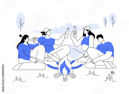 Cooking on an open fire isolated cartoon vector illustrations.