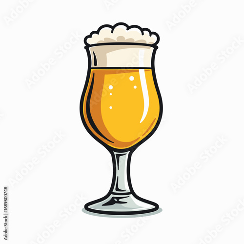 Golden ale in glass goblet with creamy foam on top  