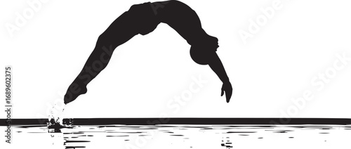 Silhouette of a female diver mid-air with splash from water woman diving