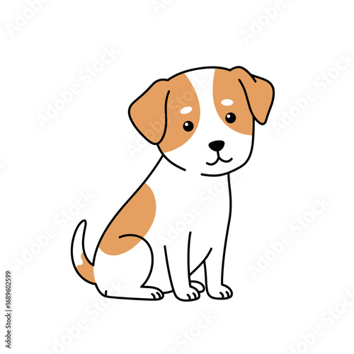 Cute cartoon dog sitting with a friendly expression on white background  
