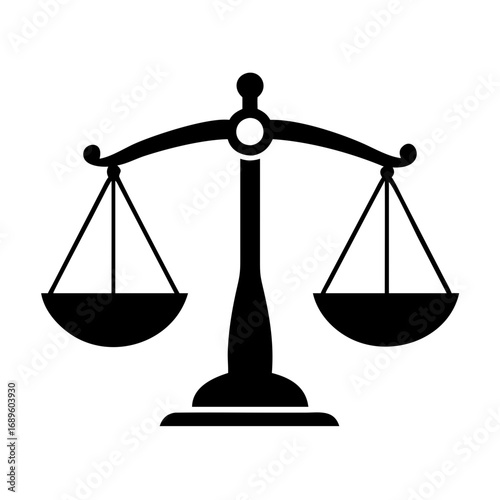 Vector art of black scales of justice symbol of law, fairness, and equality represents balance, judgment, and legal system