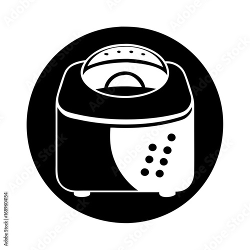 Vector art of black and white illustration of a bread maker in a circle, perfect for culinary blogs or appliance stores