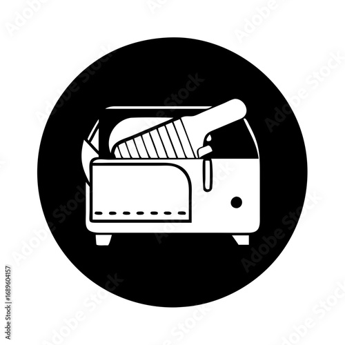 Illustration of a wax melting device for hair removal, a beauty salon tool in a black circle