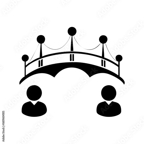 Illustration of a bridge connecting two people, a symbol of connection, communication, and collaboration