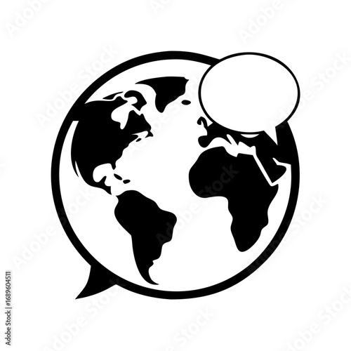 Vector art of global communication icon representing worldwide connection and international dialogue in a modern and minimalist style
