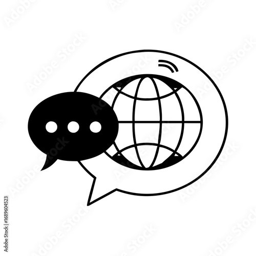 Vector art of global communication icon representing worldwide connection and international dialogue in a modern and minimalist style