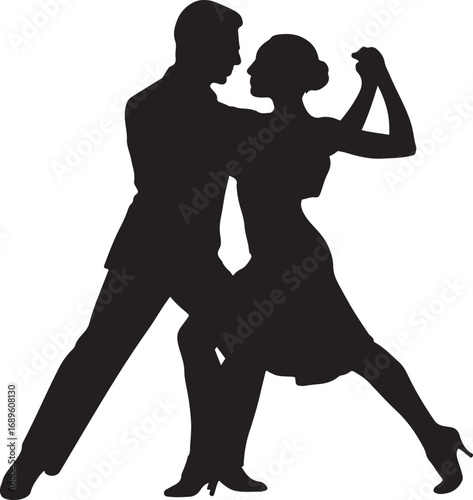 Silhouette of a couple dancing tango in black and white vector