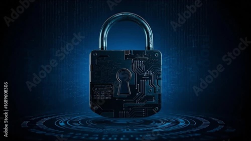 Wallpaper Mural A digital padlock with circuit patterns symbolizes cybersecurity and data protection. Torontodigital.ca