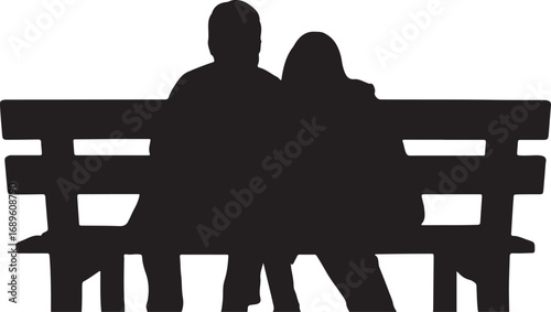 Black silhouette of a couple sitting on a park bench vector