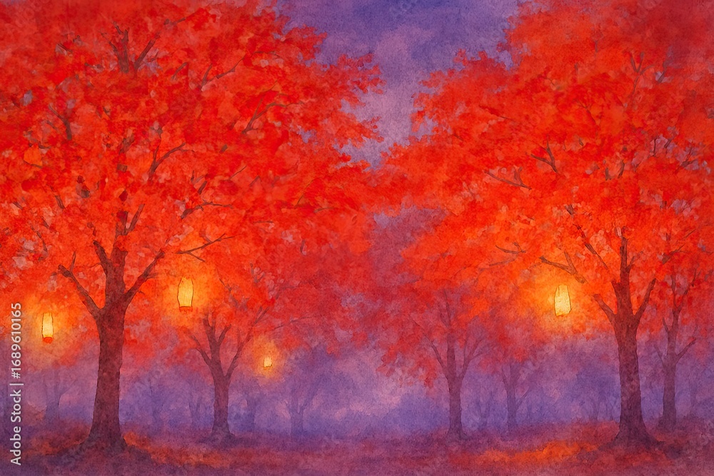 Fototapeta premium Autumn Alley Illuminated by Warm Light
