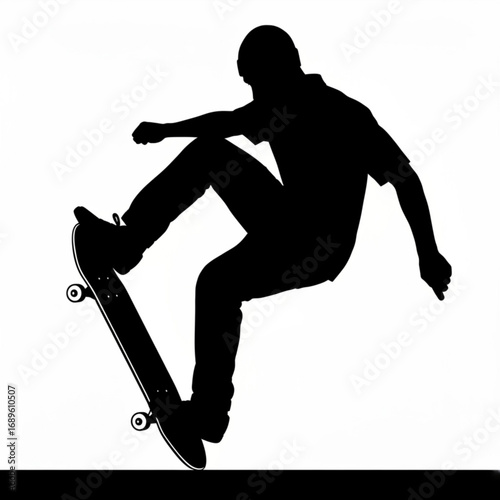 Silhouette of a skateboarder performing a trick with one foot on the board and arms extended out created with generative ai