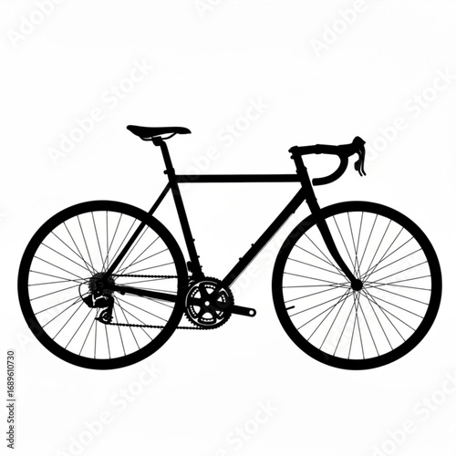 Silhouette of a road bicycle with drop handlebars and thin tires on a white background side view showing details created with generative ai