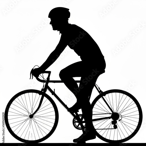 Silhouette of a cyclist wearing a helmet riding a bicycle on a white background in a side view image created with generative ai