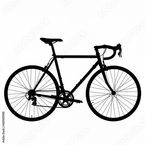Silhouette of a road bicycle with drop handlebars and thin tires on a white background showing details 100 created with generative ai