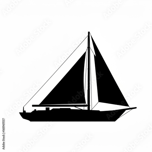Silhouette illustration of a sailboat with two sails and a mast on a white background in vector format created with generative ai