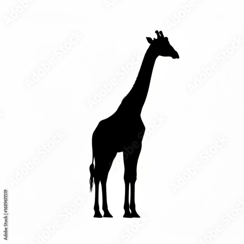 Silhouette illustration of a giraffe standing tall with a long neck against a white background plain scene created with generative ai