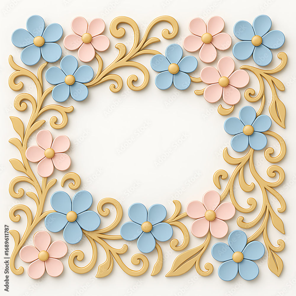 Obraz premium Elegant Floral Frame with Pastel Flowers and Golden Vines.