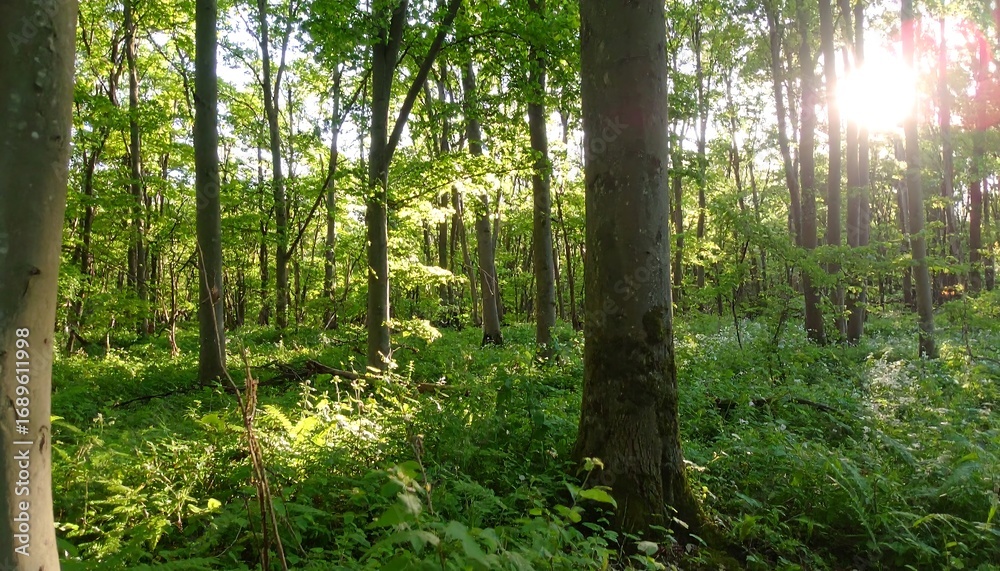 Fototapeta premium Sunlight filtering through a dense forest (2)