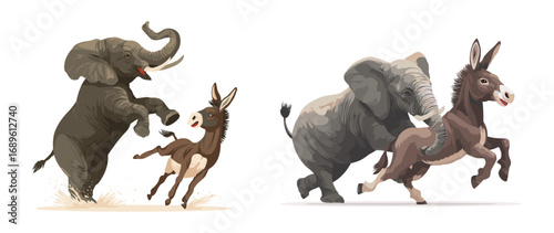 Elephant playing donkey illustration set