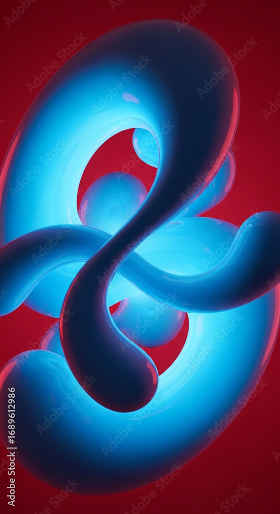 Obraz premium Ethereal Blue Fluid Forms Intertwined Against Vibrant Crimson Background