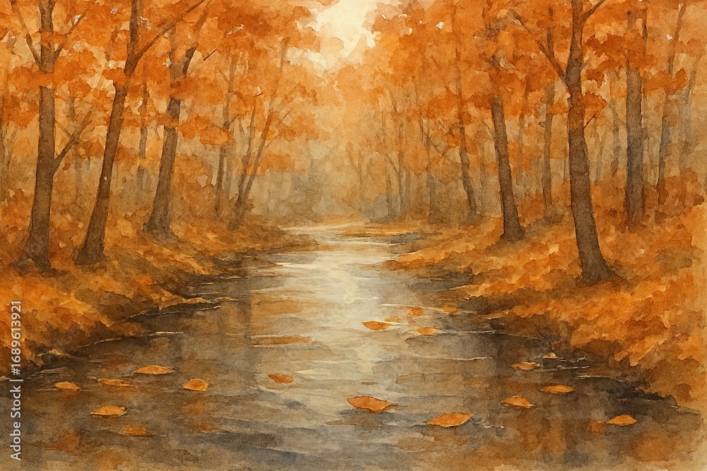 Obraz premium Golden Leaves Over Quiet Waters